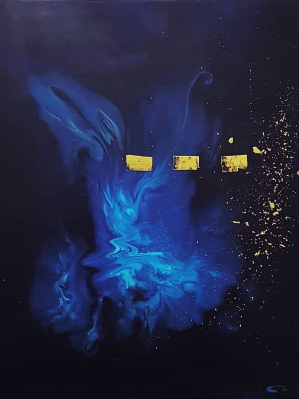 Papillon dans le ventre 11. Hydro-laque, feuille d'or sur toile. 40x40cm. 2018